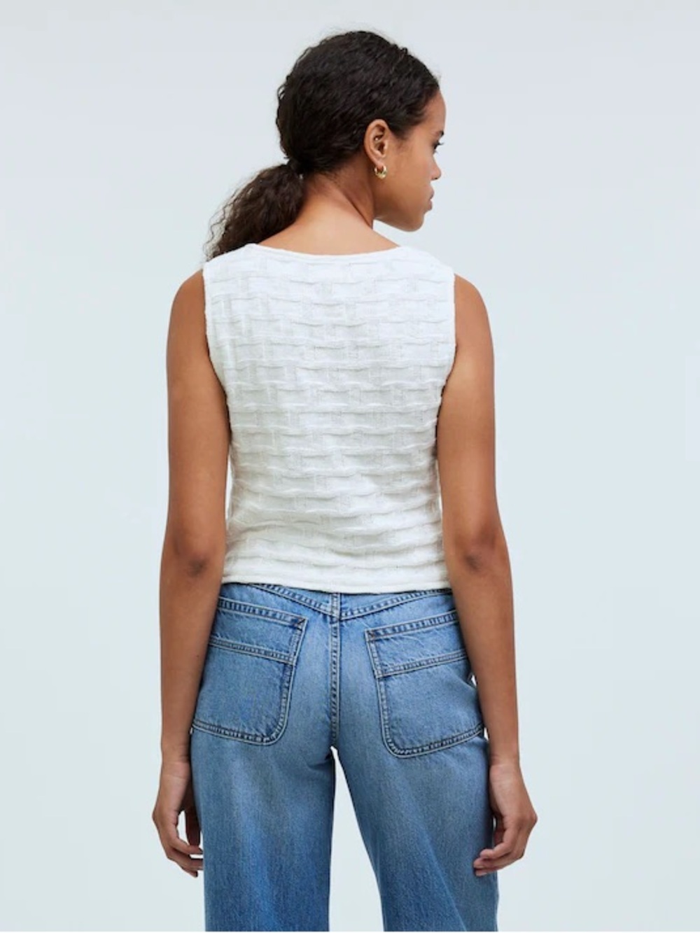 Madewell Cream Basketweave Knit Cottagecore Cotton Blend Crop Vest Top XS - Picture 4 of 14